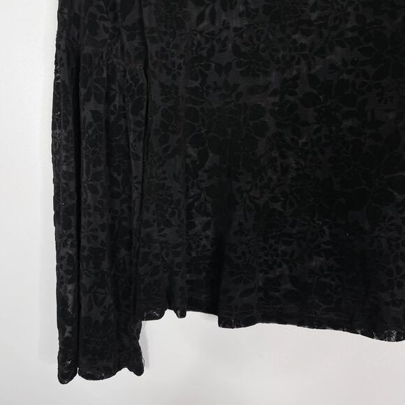 New Altar'd State Small S Black Velvet Burn Out Long Flare Sleeve Blouse Floral - Picture 4 of 10